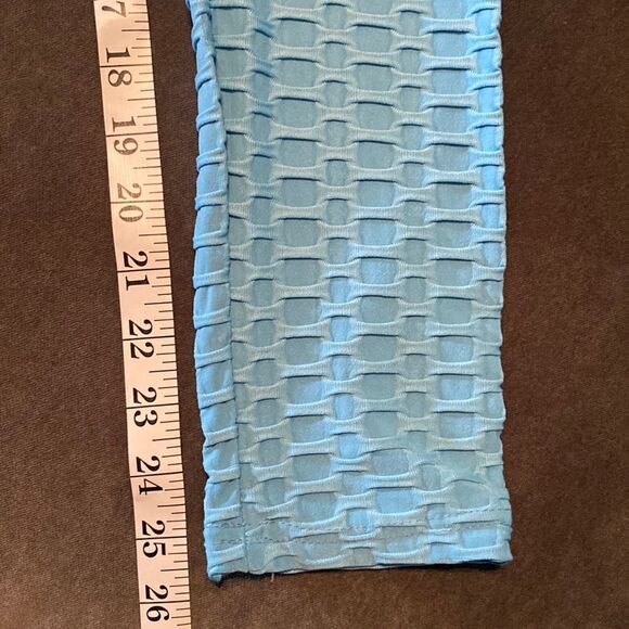 Women’s Leggings/High Waisted Yoga Pants Textured Blue Fabric Size L NEW - Picture 7 of 9